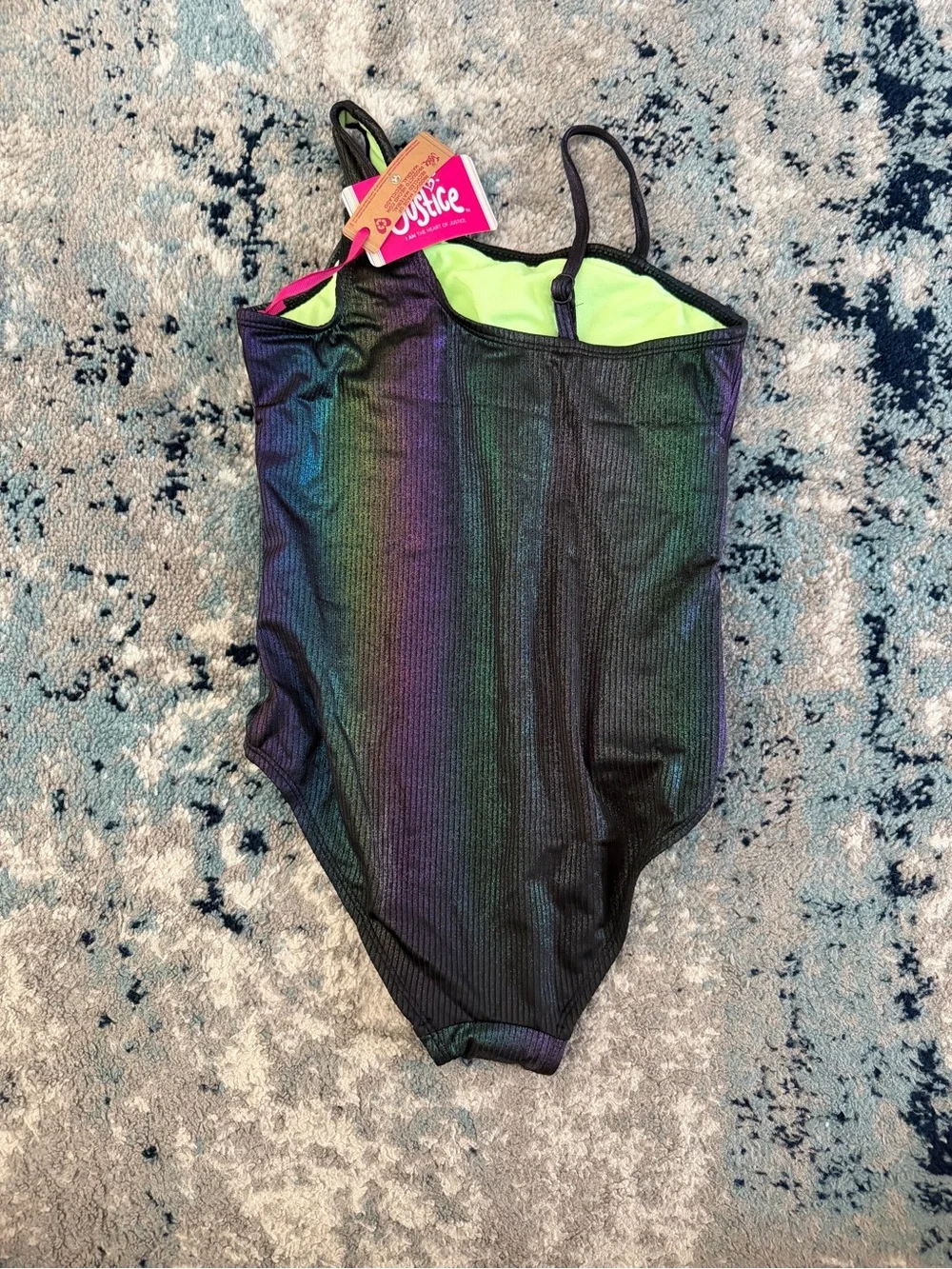 Justice Girls' Iridescent One-Shoulder Swim Suit - L 12/14